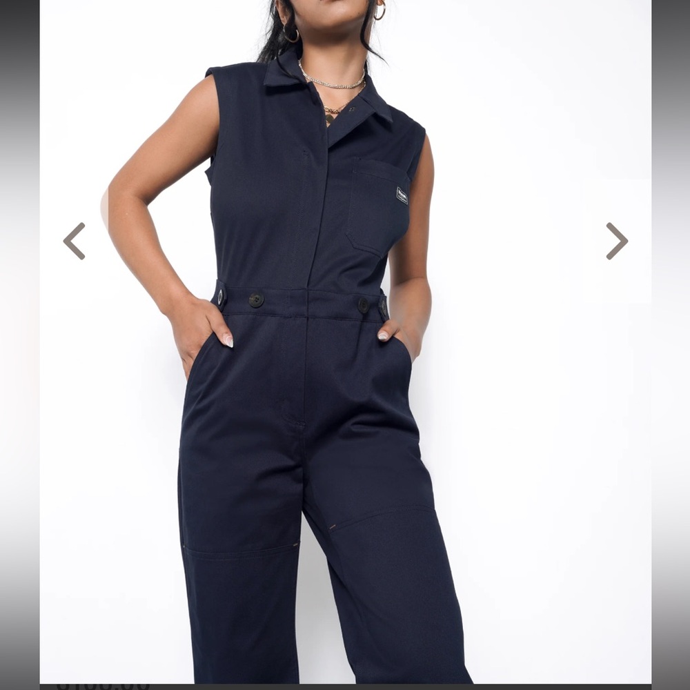 Wildfang Essential Sleeveless High-Waisted Coverall -Size L navy blue, like new
